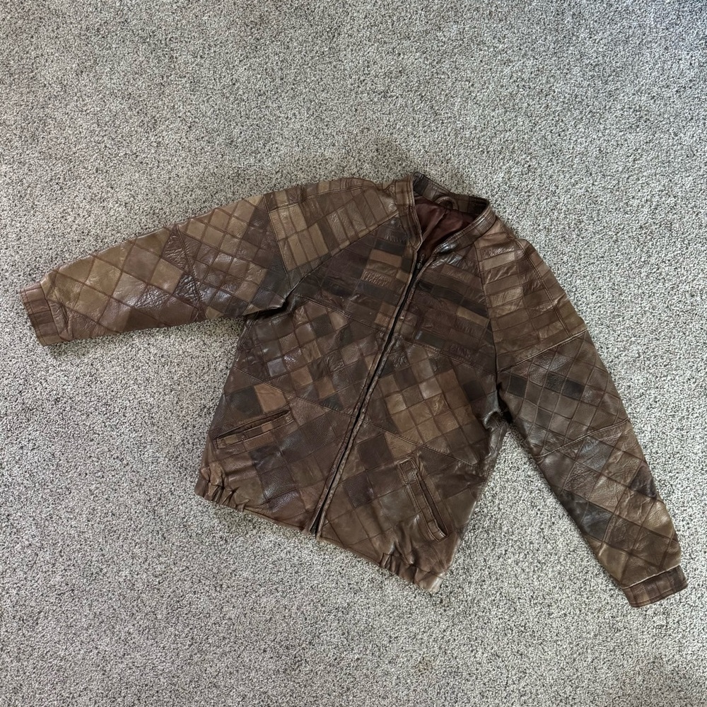 Vintage Brown Patchwork Bomber Jacket - image 3